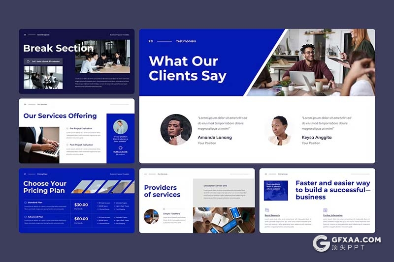 35页蓝色商务提案合作商业计划团队介绍年计划总结通用国外KeyNote模板 - 顶尖PPT