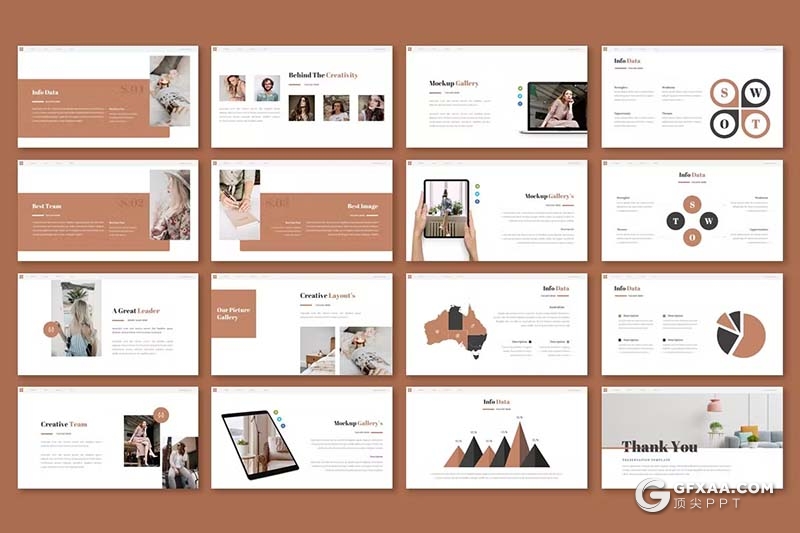 30页极简设计产品展示团队介绍通用国外PPT模板5种配色 - 顶尖PPT