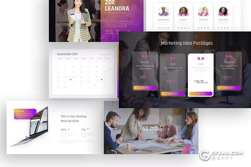 26页时尚渐变紫色企业营销商务计划合作商务通用国外PPT模板 - 顶尖PPT