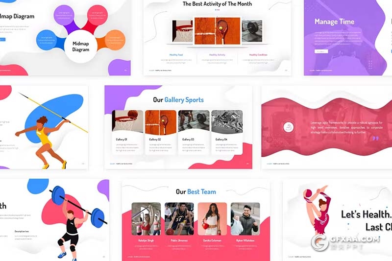 32页多色彩卡通体育奥运创意时尚体育锻炼强身健体健身主题PPT模板 - 顶尖PPT