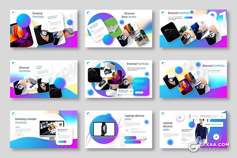 39页渐变蓝紫色时尚精美业务合作团队介绍商业计划通用国外GoogleSlides模板 - 顶尖PPT