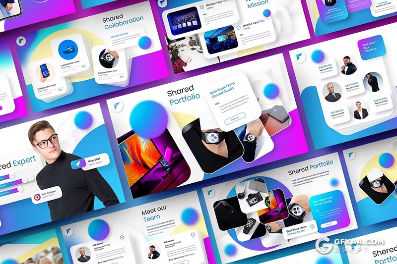 39页渐变蓝紫色时尚精美业务合作团队介绍商业计划通用国外KeyNote模板 - 顶尖PPT