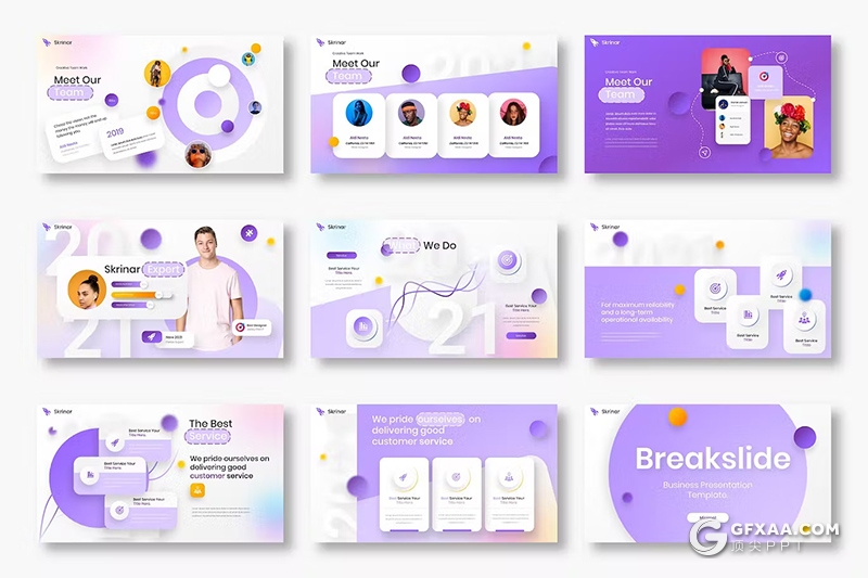 39页紫色大气时尚业务合作团队介绍商业通用国外KeyNote模板 - 顶尖PPT