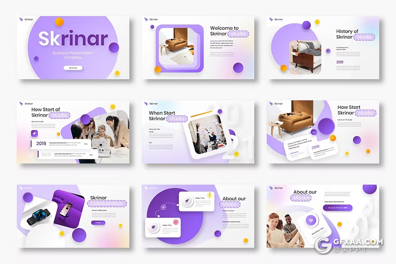 39页紫色大气时尚业务合作团队介绍商业通用国外KeyNote模板 - 顶尖PPT