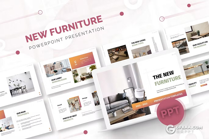 30页简约大气家居产品展示设计研发国外PPT模板5种配色 - 顶尖PPT