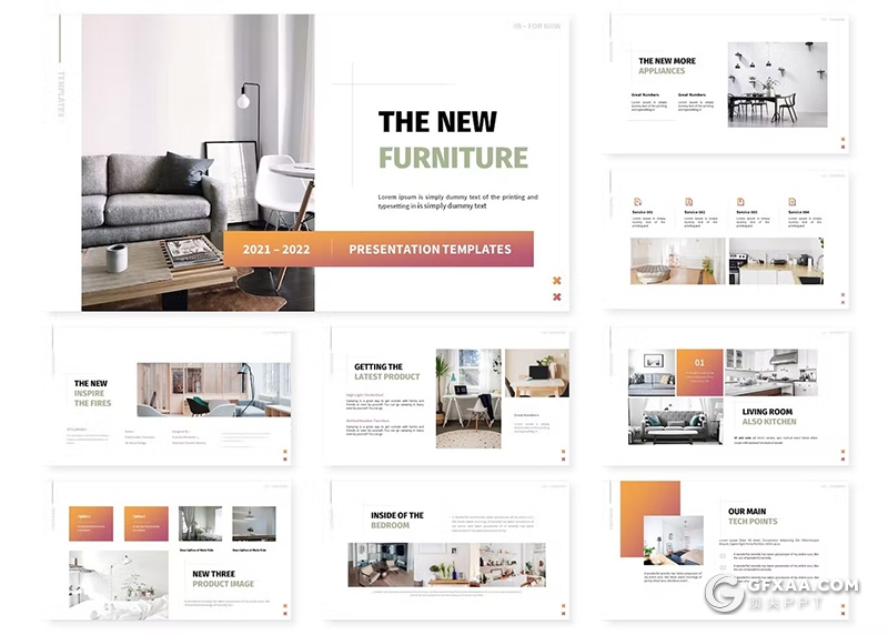 30页简约大气家居产品展示设计研发国外PPT模板5种配色 - 顶尖PPT