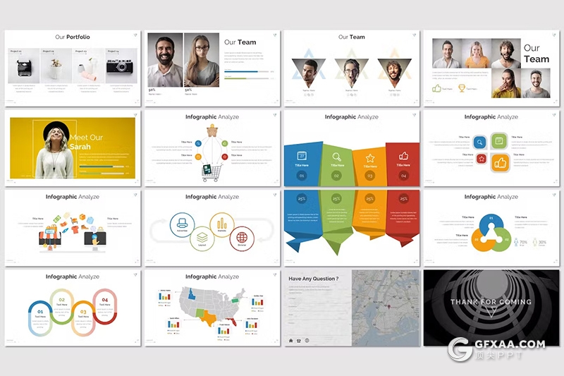 30页多色彩商务计划商业数据分析团队介绍通用国外PPT模板 - 顶尖PPT