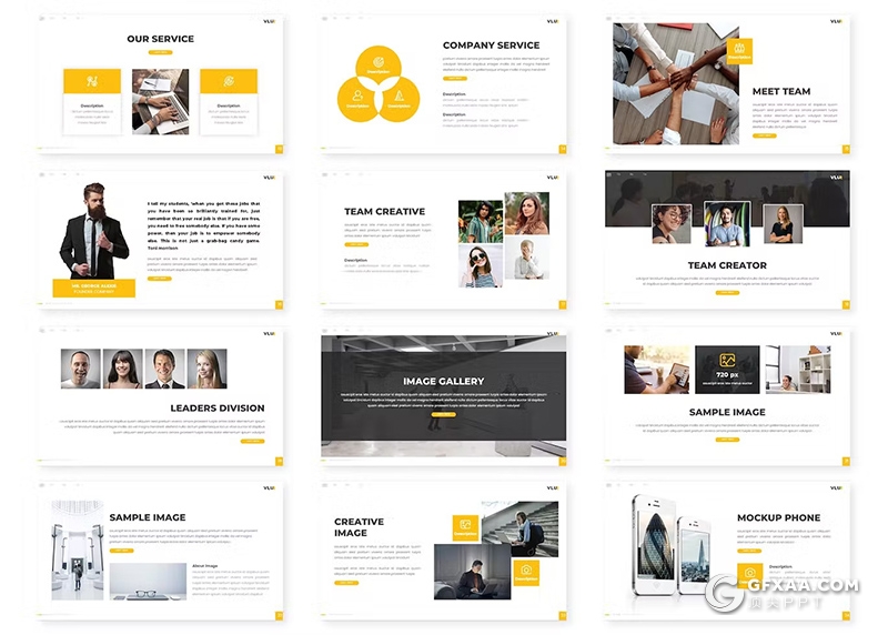30页团队介绍业务合作商业计划商务通用国外GoogleSlides模板5种配色 - 顶尖PPT