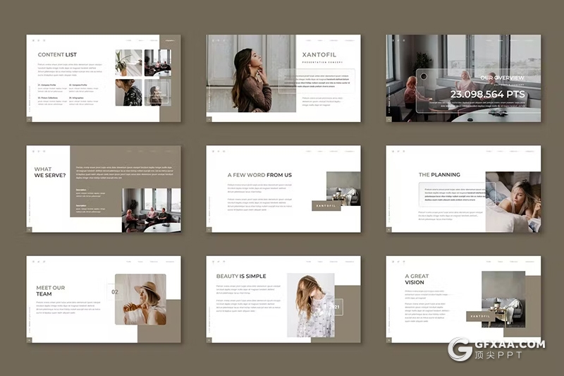 30页摄影图片展示产品展示通用国外GoogleSlides模板5种配色 - 顶尖PPT