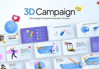 40页3D活动创意3D模型动画社交表情包国外PPT高端模板 - 顶尖PPT