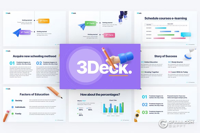 115页3D卡通风教育培训培训行业主题PPT模板 - 顶尖PPT