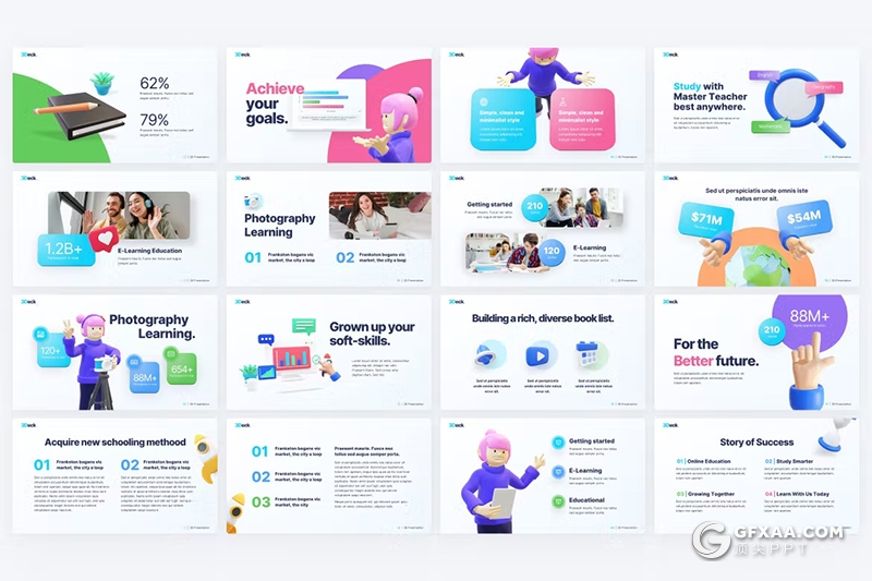 115页3D卡通风教育培训培训行业主题PPT模板 - 顶尖PPT