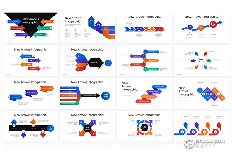 35页箭头数据分析信息图形图表PPT模板 - 顶尖PPT