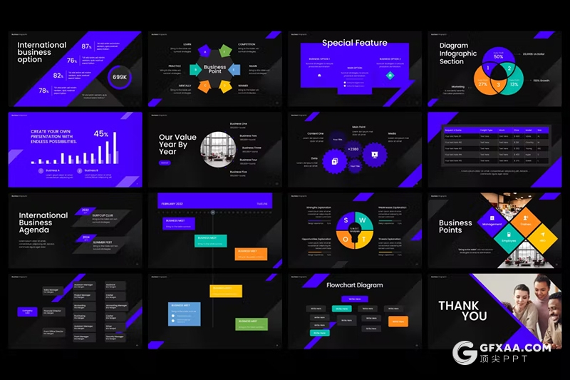 45页大气时尚商业计划业务合作图形图表通用国外PPT模板 - 顶尖PPT
