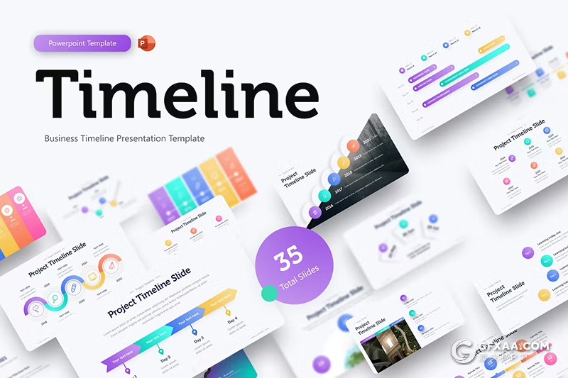 35页多色彩业务日程表图形图表PPT模板 - 顶尖PPT