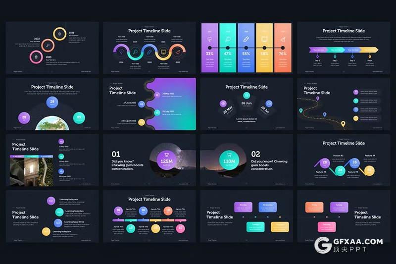 35页多色彩业务日程表图形图表PPT模板 - 顶尖PPT