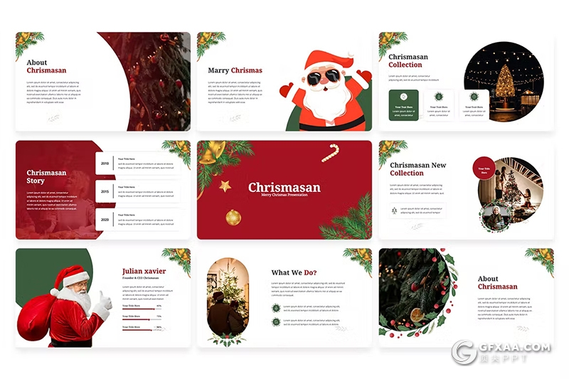 30页卡通精美圣诞节主题国外PPT模板 - 顶尖PPT