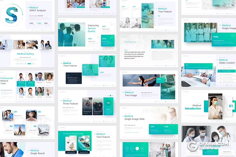 65页医疗医学研究医学团队展示医疗主题国外PPT模板11种配色 - 顶尖PPT