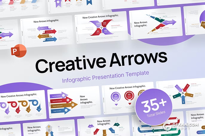 35页创意箭头信息图形图表PPT模板 - 顶尖PPT