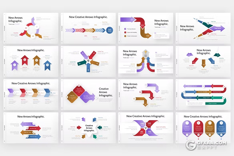 35页创意箭头信息图形图表PPT模板 - 顶尖PPT