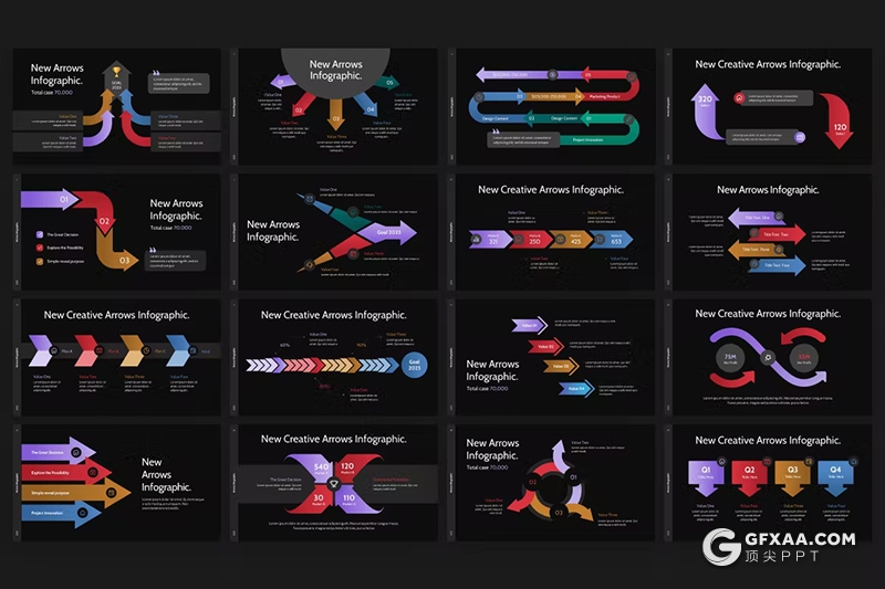 35页创意箭头信息图形图表PPT模板 - 顶尖PPT