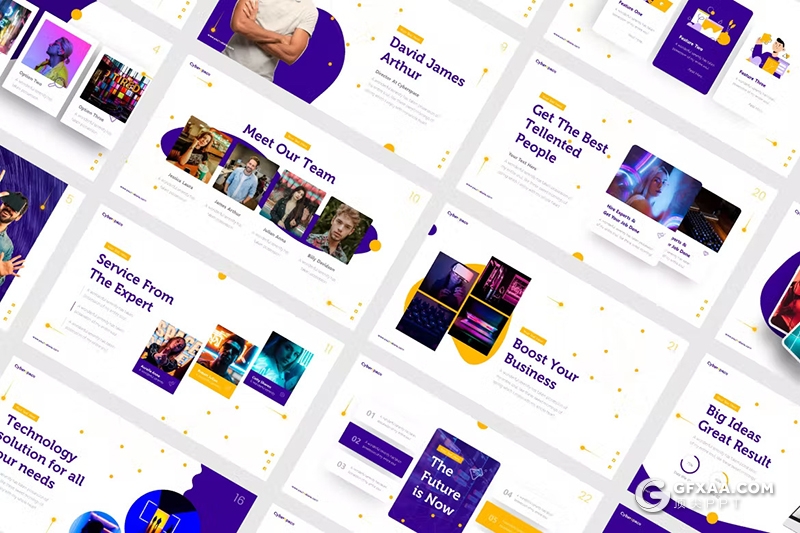 65页精美时尚网络空间技术演示团队介绍商务通用国外PPT模板10种配色 - 顶尖PPT