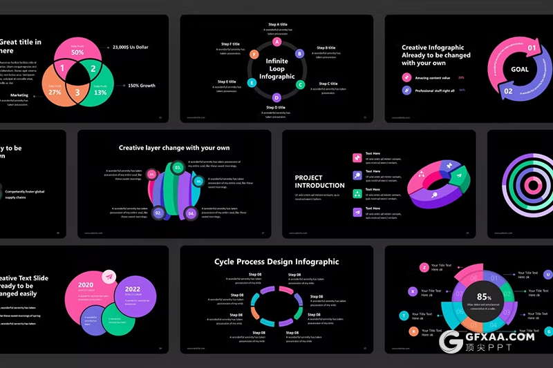 40页圆形循环信息图形图表注释记号keynote模板 - 顶尖PPT
