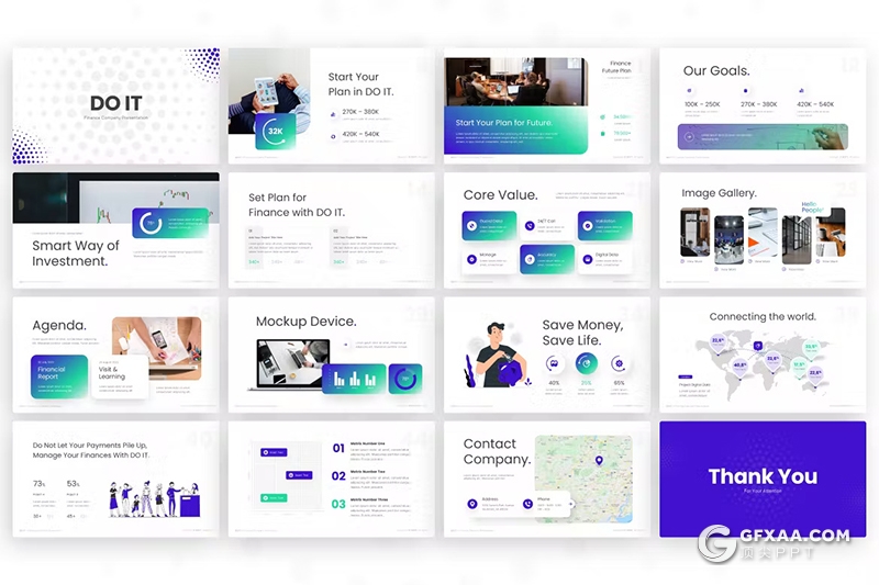 50页蓝绿色团队介绍企业财务数据分析多用途国外PPT模板 - 顶尖PPT
