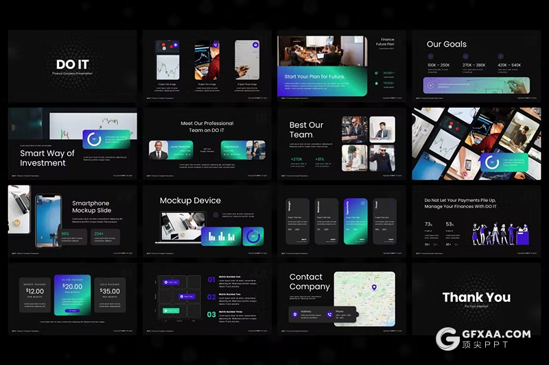50页蓝绿色团队介绍企业财务数据分析多用途国外PPT模板 - 顶尖PPT