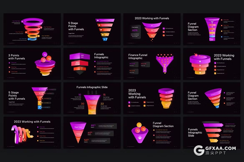 35页多色彩微立体漏斗信息图形图表PPT模板 - 顶尖PPT
