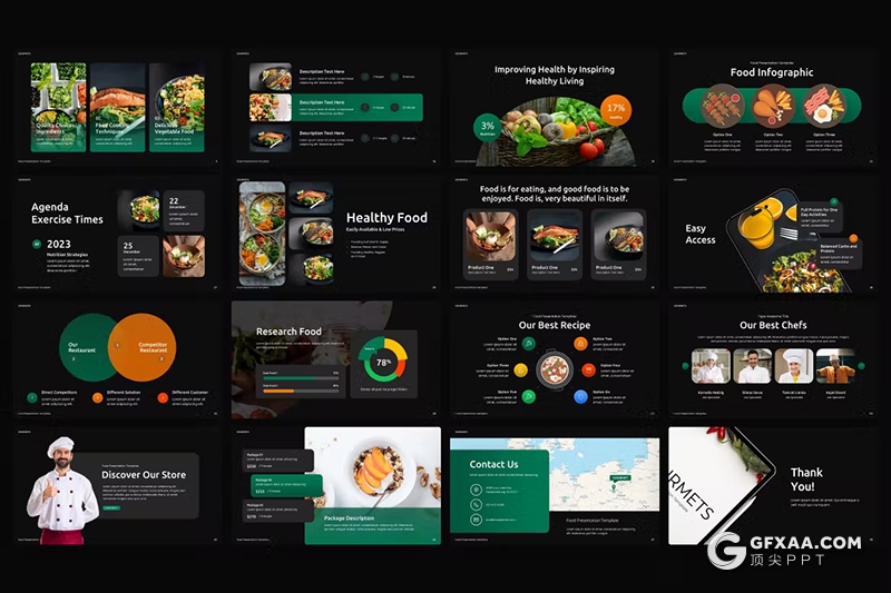 50页美食主题蔬菜水果介绍展示PPT模板 - 顶尖PPT