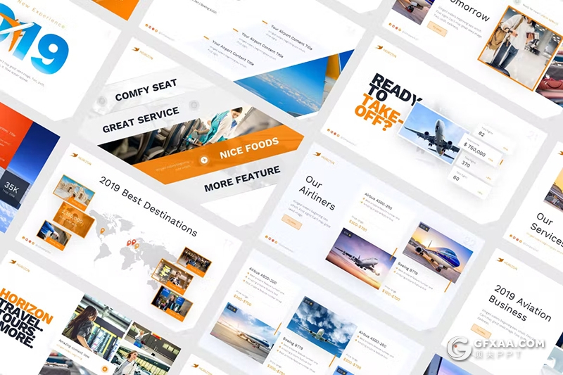 101页地平线航空公司介绍工作总结年终汇报PPT模板11种配色 - 顶尖PPT