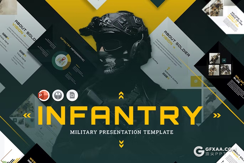 46页步兵军事武器主题PPT模板 - 顶尖PPT