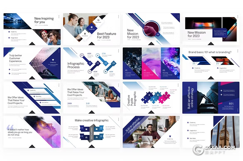 40页蓝紫色企业业务合作商业计划商务通用国外PPT模板 - 顶尖PPT