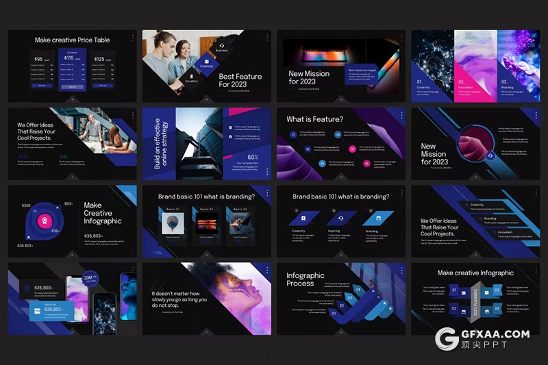 40页蓝紫色企业业务合作商业计划商务通用国外PPT模板 - 顶尖PPT