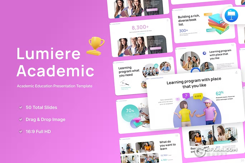 50页卢米埃学术教育主题演讲国外Keynote模板 - 顶尖PPT