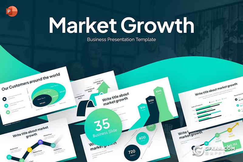 35页大气业务合作商业计划市场增长数据展示通用国外PPT模板 - 顶尖PPT