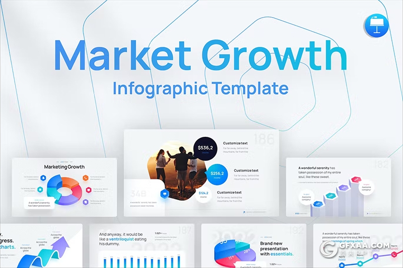 15页市场增长信息图形图表主题国外keynote模板 - 顶尖PPT
