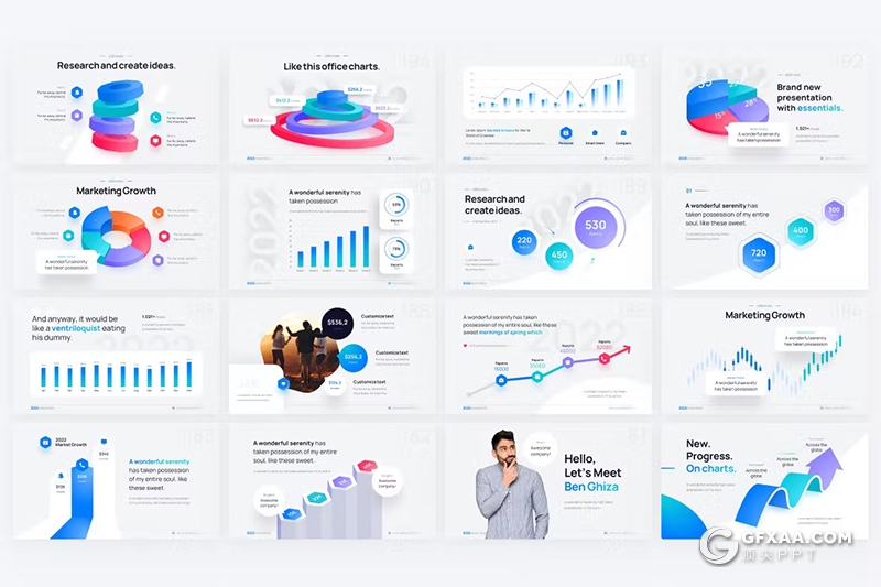 15页市场增长信息图形图表主题国外keynote模板 - 顶尖PPT