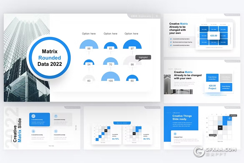 蓝色矩阵图图形图表PPT模板 - 顶尖PPT