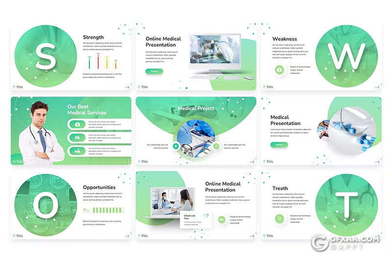 50页医疗解决方案医疗行业研究数据分析临床试验通用国外PPT模板 - 顶尖PPT