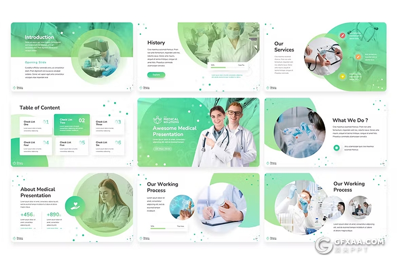 50页医疗解决方案医疗行业研究数据分析临床试验通用国外PPT模板 - 顶尖PPT