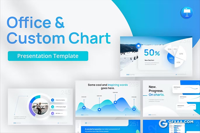 20页蓝色数据统计展示图形图表keynote模板 - 顶尖PPT