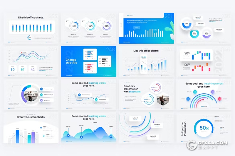 20页蓝色数据统计展示图形图表keynote模板 - 顶尖PPT