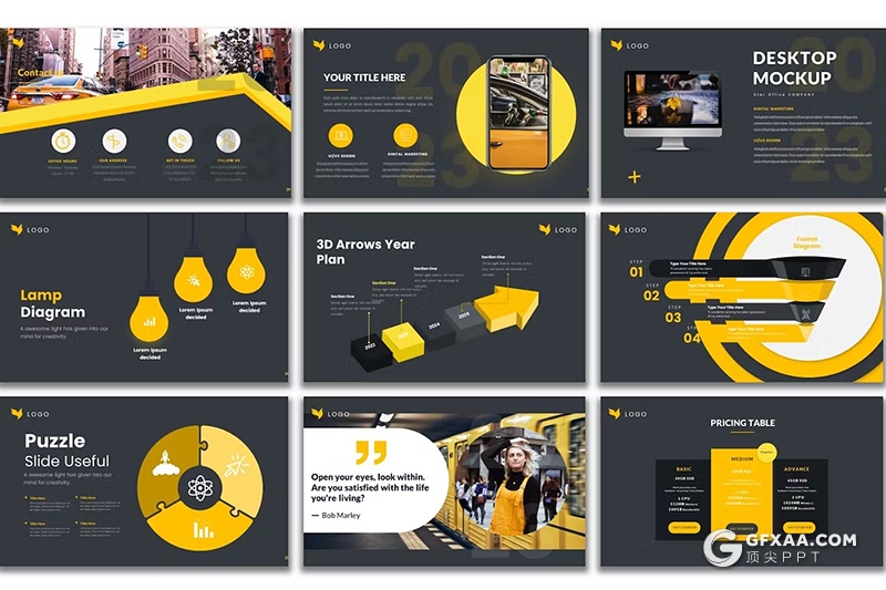 40页高端时尚黑黄配色汽车销售推广产品制造营销国外PPT模板 - 顶尖PPT