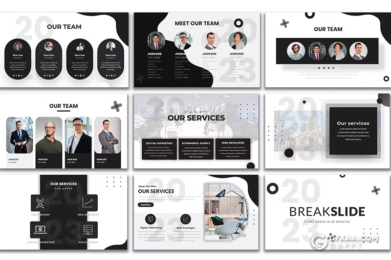 49页黑白配色商业计划业务合作商务通用国外PPT模板 - 顶尖PPT