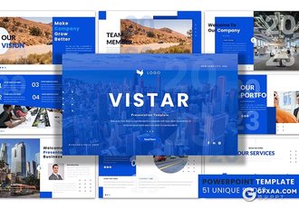 51页蓝色企业年计划总结汇报商务通用国外PPT模板 - 顶尖PPT