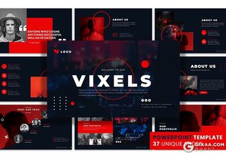 37页黑红配色团队介绍企业数据分析商务通用国外PPT模板 - 顶尖PPT