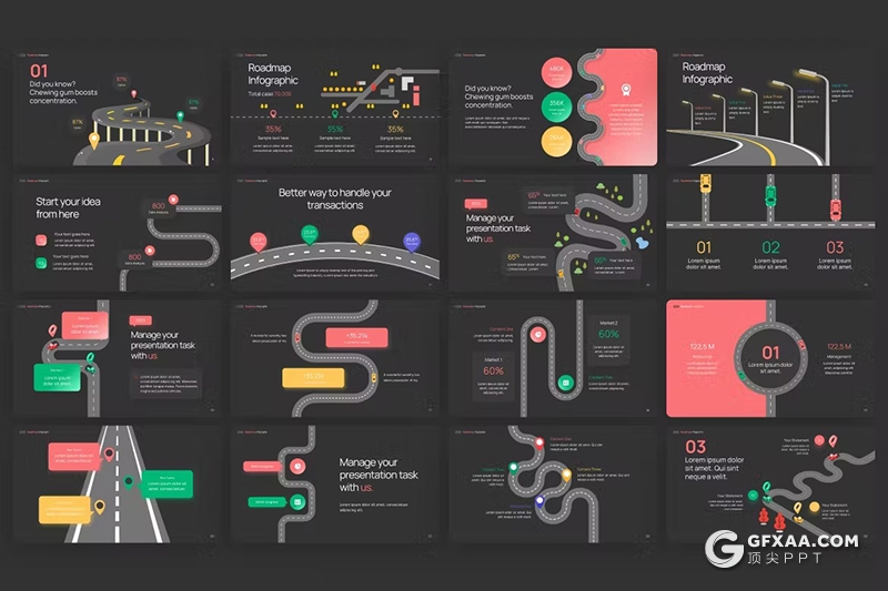 25页路线图信息图形图表PPT模板 - 顶尖PPT