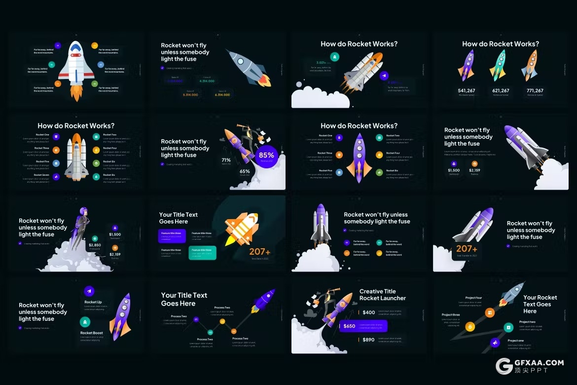 30页信息图卡通商务数据分析火箭图形图表PPT模板 - 顶尖PPT